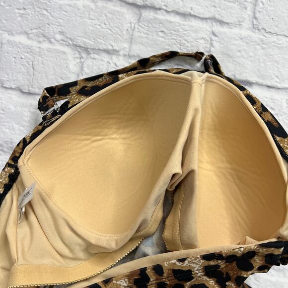 Newport News One Piece Swimsuit Size 14 Bandeau Leopard Sequin Halter - Picture 6 of 9